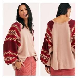 Free People Top Rainbow Dreams Thermal Knit Wide Sleeves Arizona Sands Sm